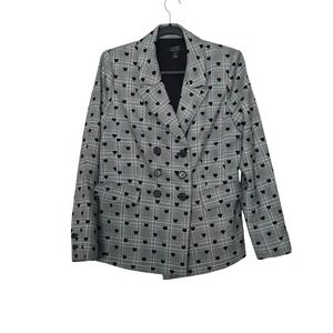 Halogen x Atlantic-Pacific Heart Plaid Double Breasted Blazer Grey Black